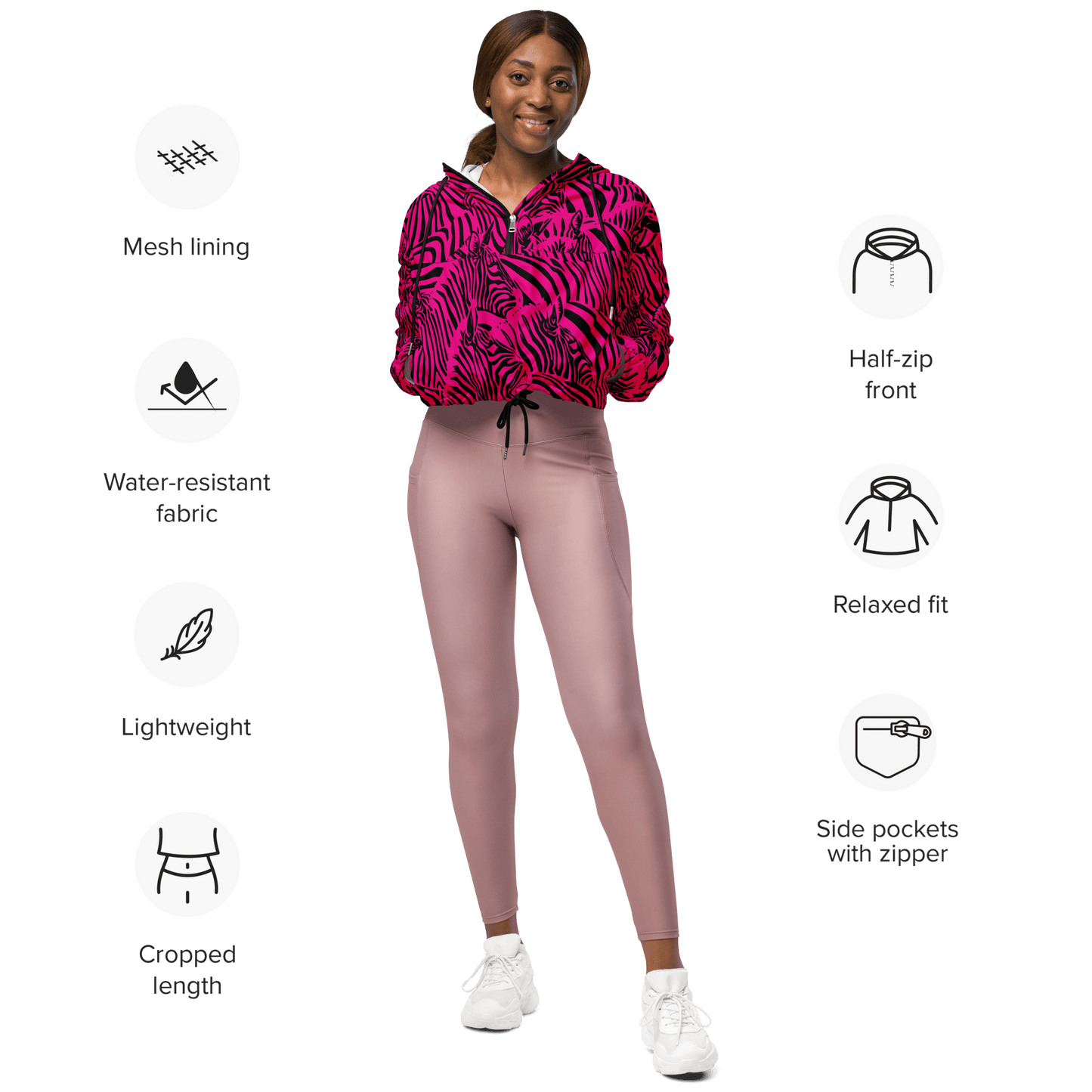 M.C. Escher Zebra Print Ladies Cropped Windbreaker - XS to 2XL - Mooving Merch