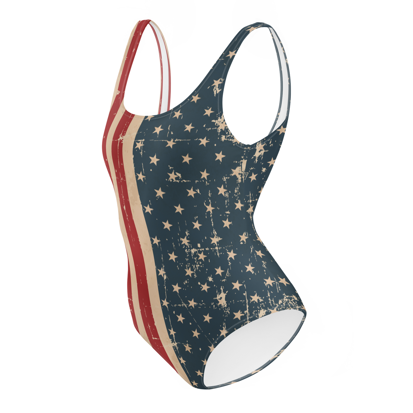Traje de baño de una pieza con bandera estadounidense desgastada (tallas XS a 3XL)