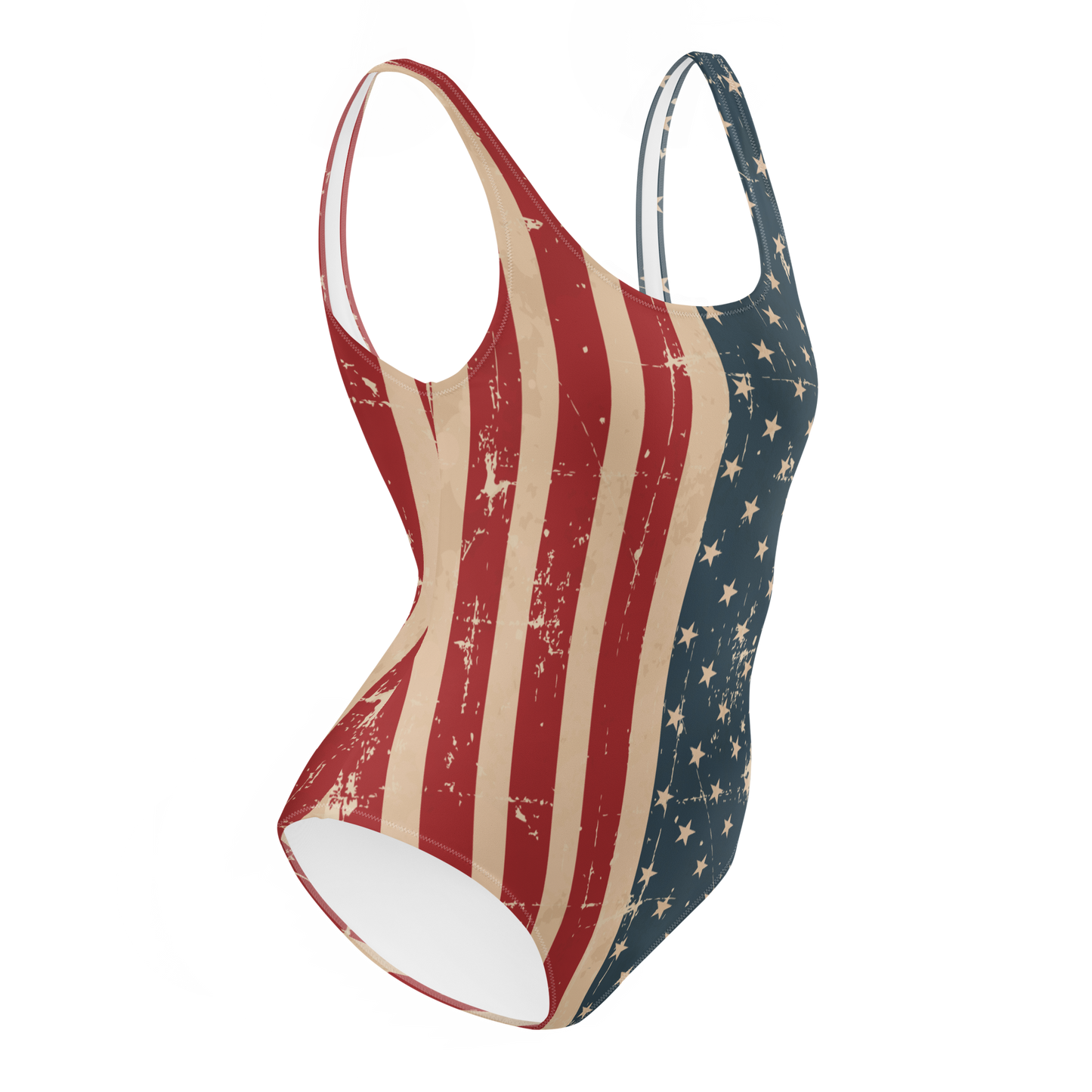 Traje de baño de una pieza con bandera estadounidense desgastada (tallas XS a 3XL)