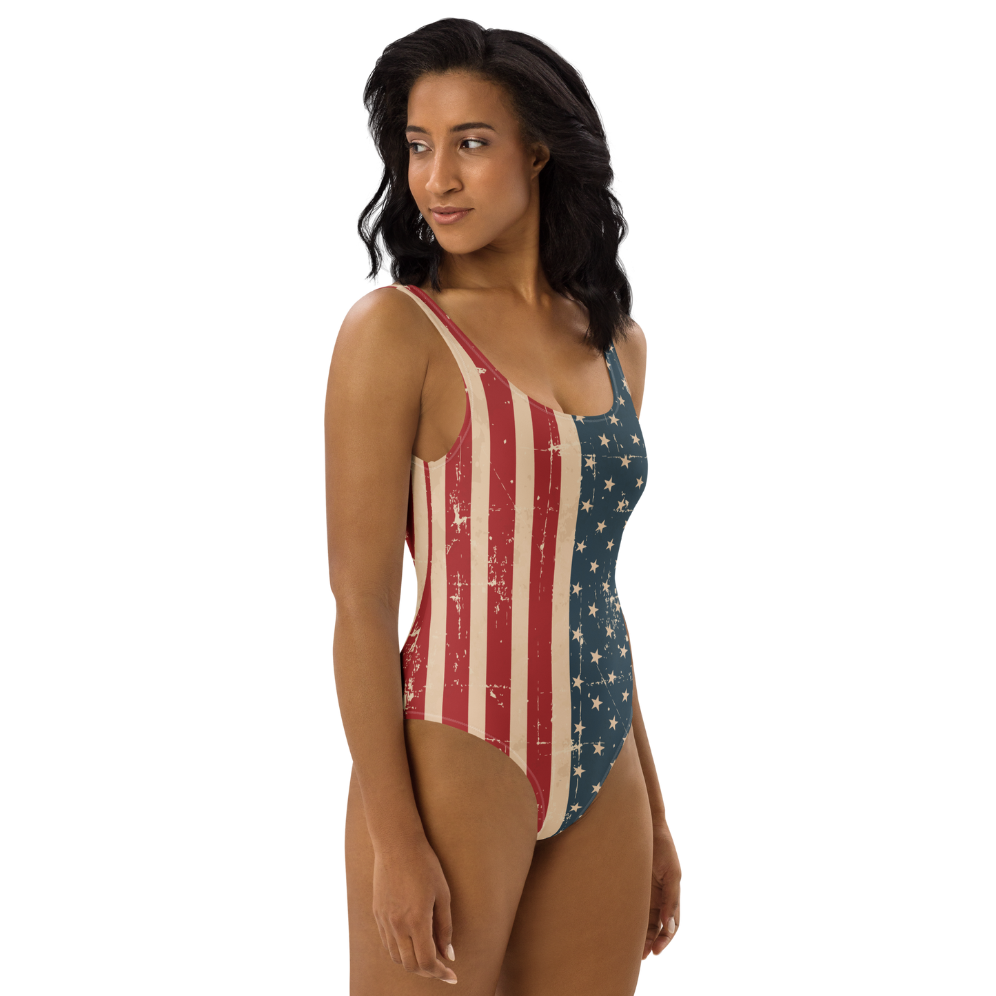 Traje de baño de una pieza con bandera estadounidense desgastada (tallas XS a 3XL)