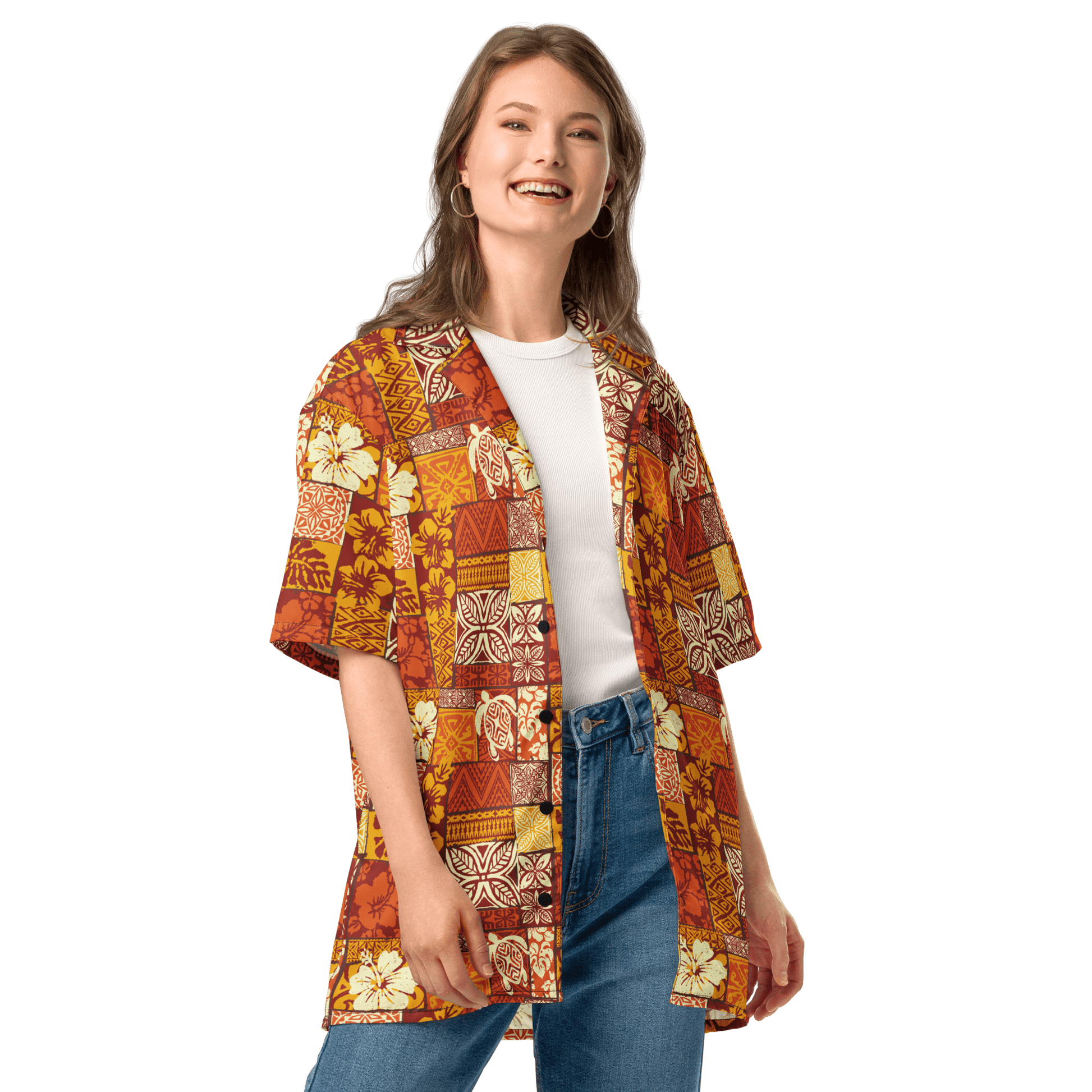 Batik Print Surf Design Button - Up Shirt - Unisex 2XS to 6XL - Mooving Merch