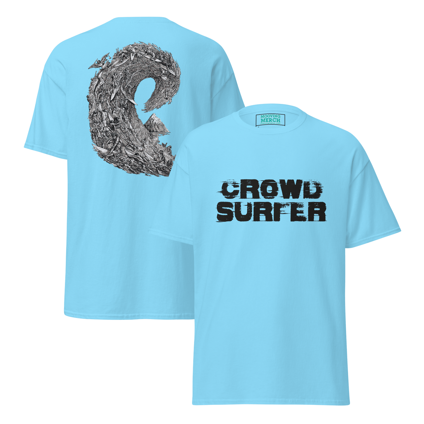 Crowd Surfer Surfing T-Shirt - 12 Cols! - S to 5XL - Mooving Merch