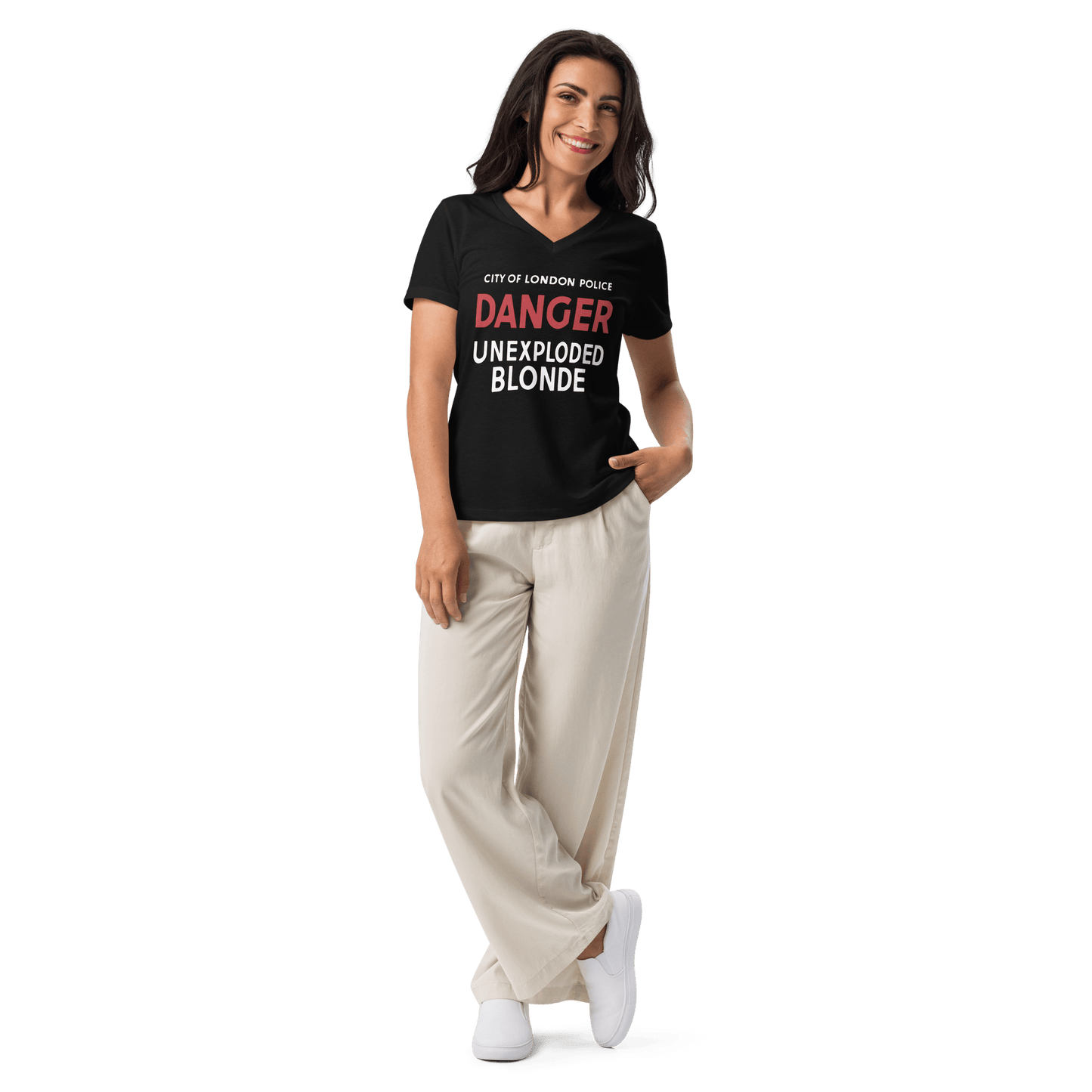 Danger Unexploded Blonde Nostalgia V - Neck T-Shirt - Ladies - Mooving Merch