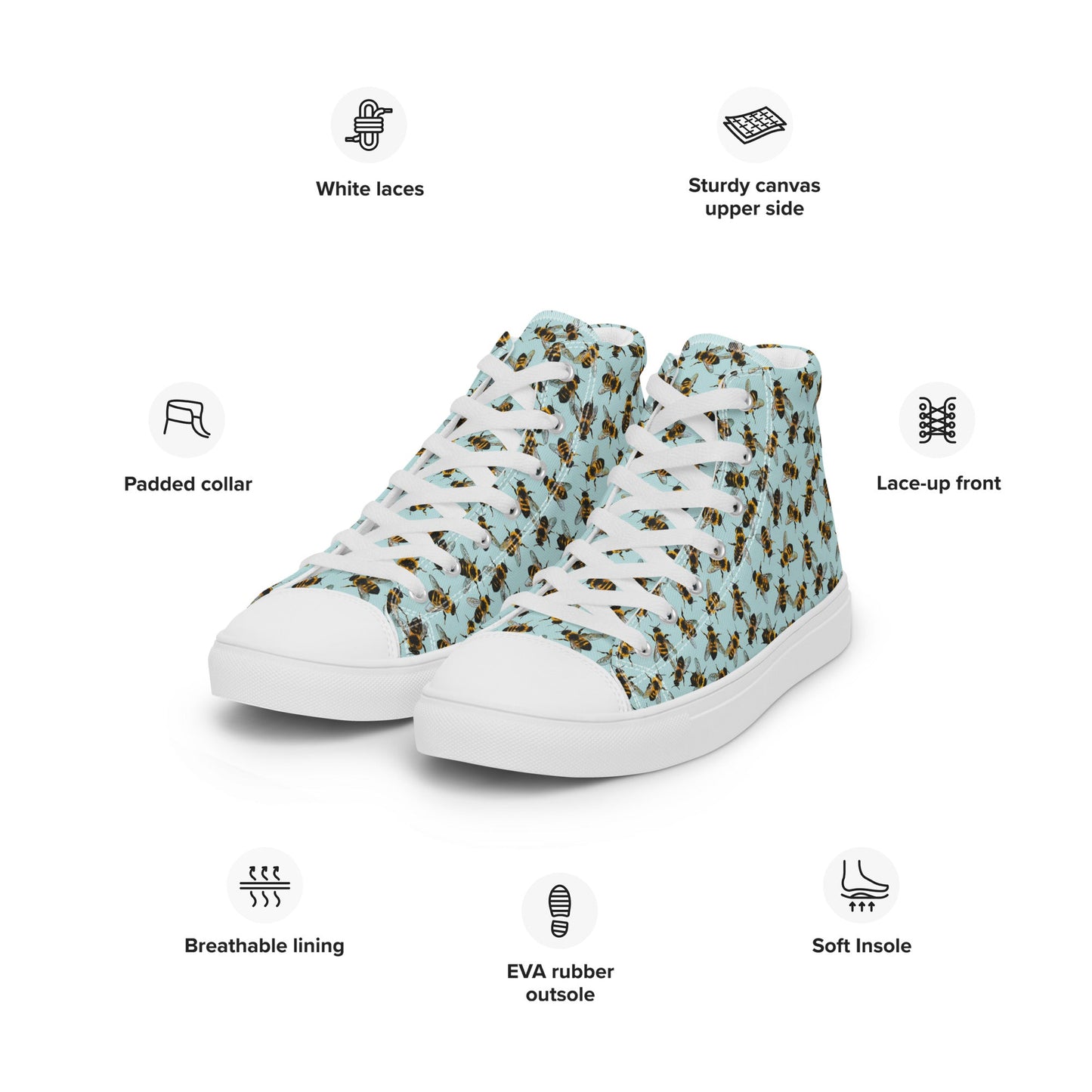 Honey Bee Design High - Top Canvas Ladies Sneakers - Mooving Merch