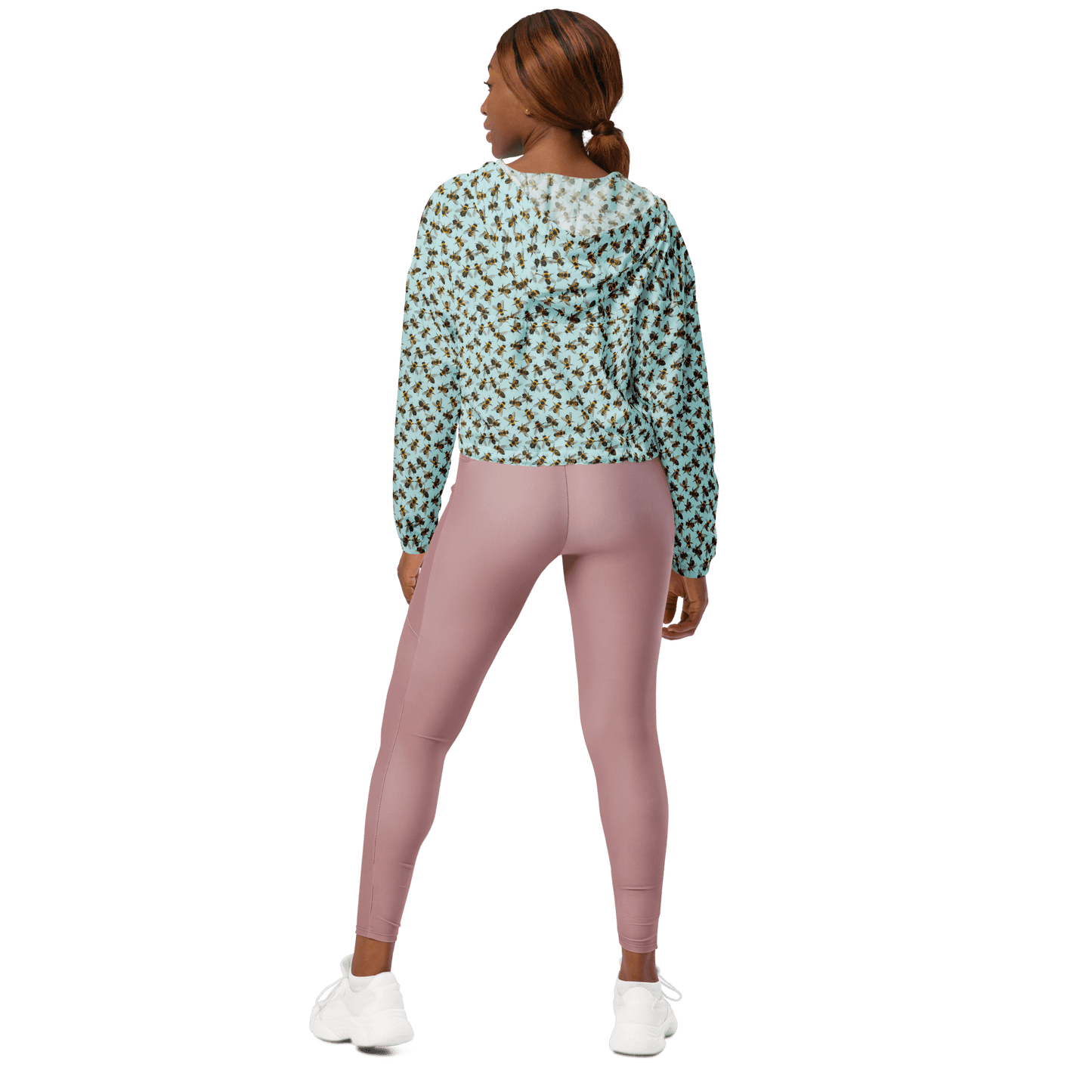 Honey Bee Printed Ladies Cropped Windbreaker - XS to 2XL - Mooving Merch