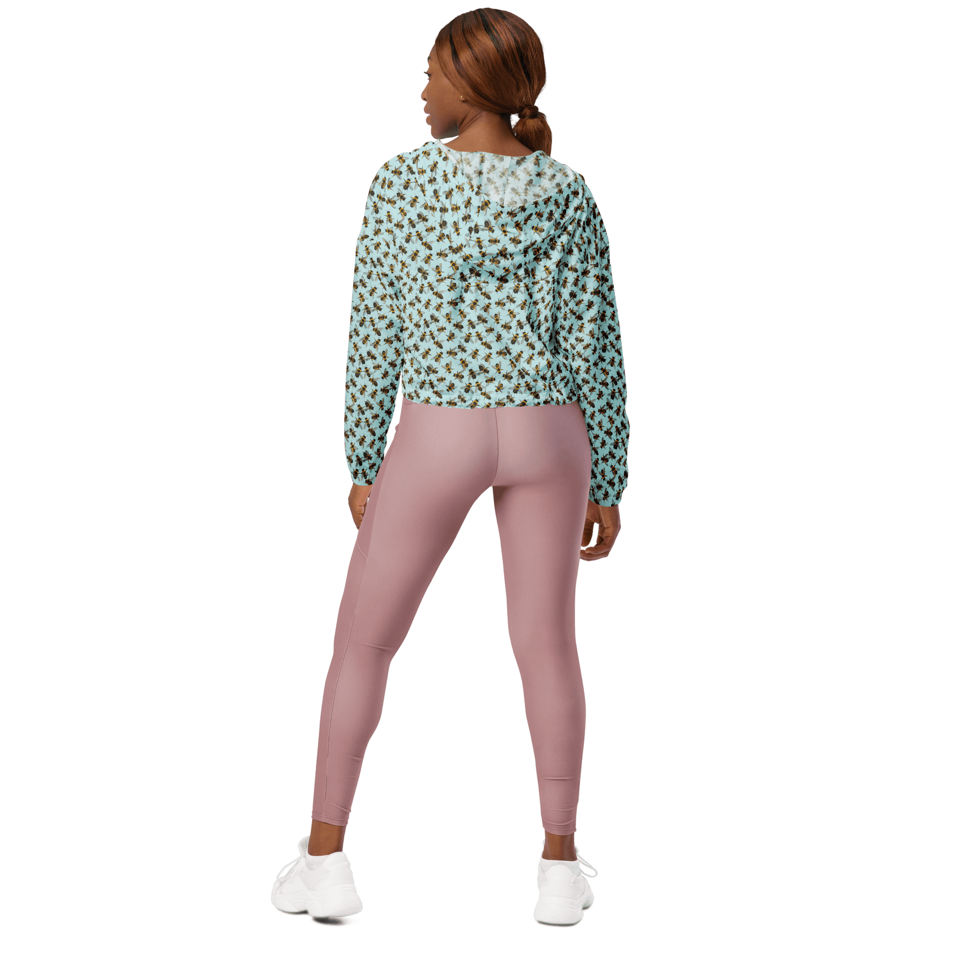 Honey Bee Printed Ladies Cropped Windbreaker - XS to 2XL - Mooving Merch