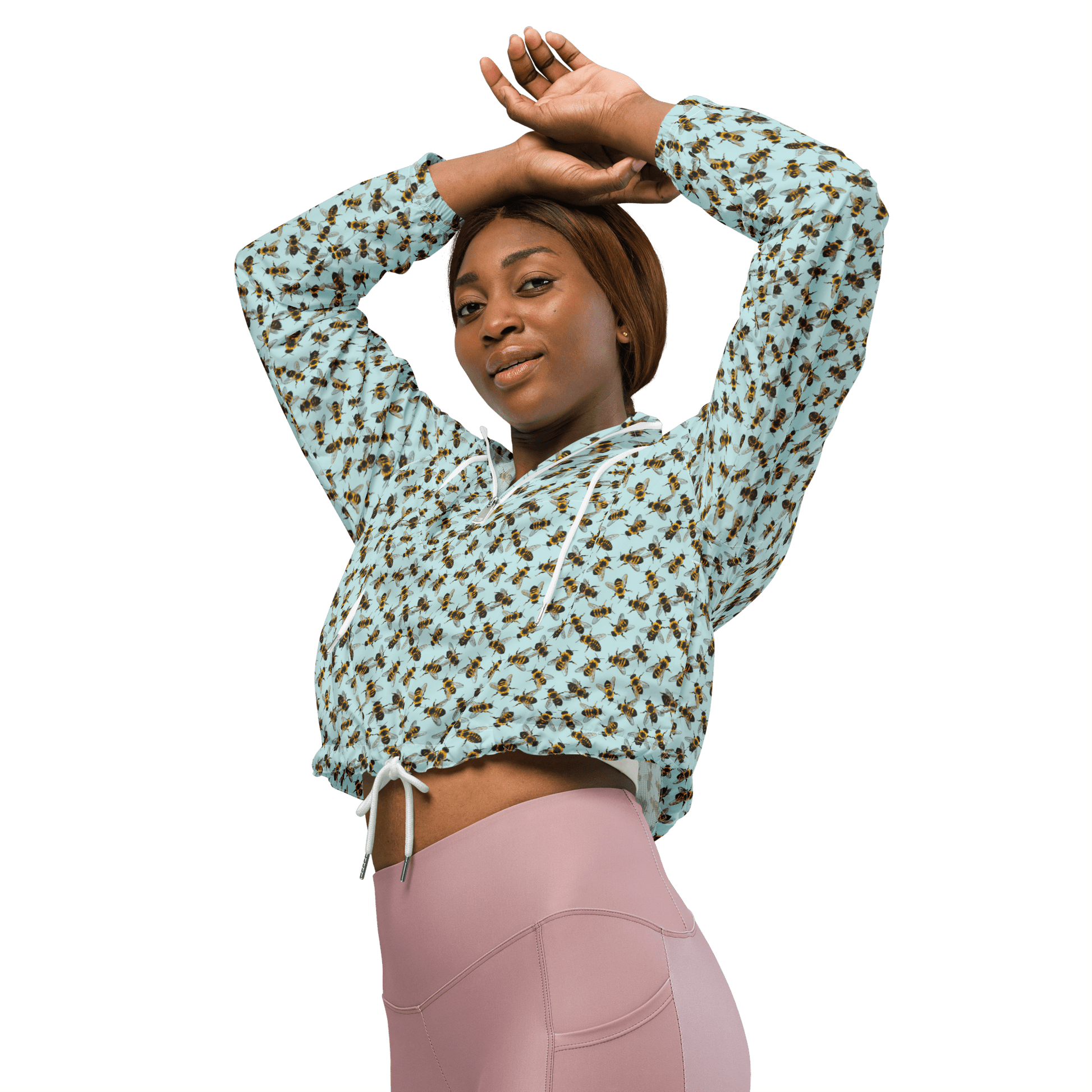 Honey Bee Printed Ladies Cropped Windbreaker - XS to 2XL - Mooving Merch