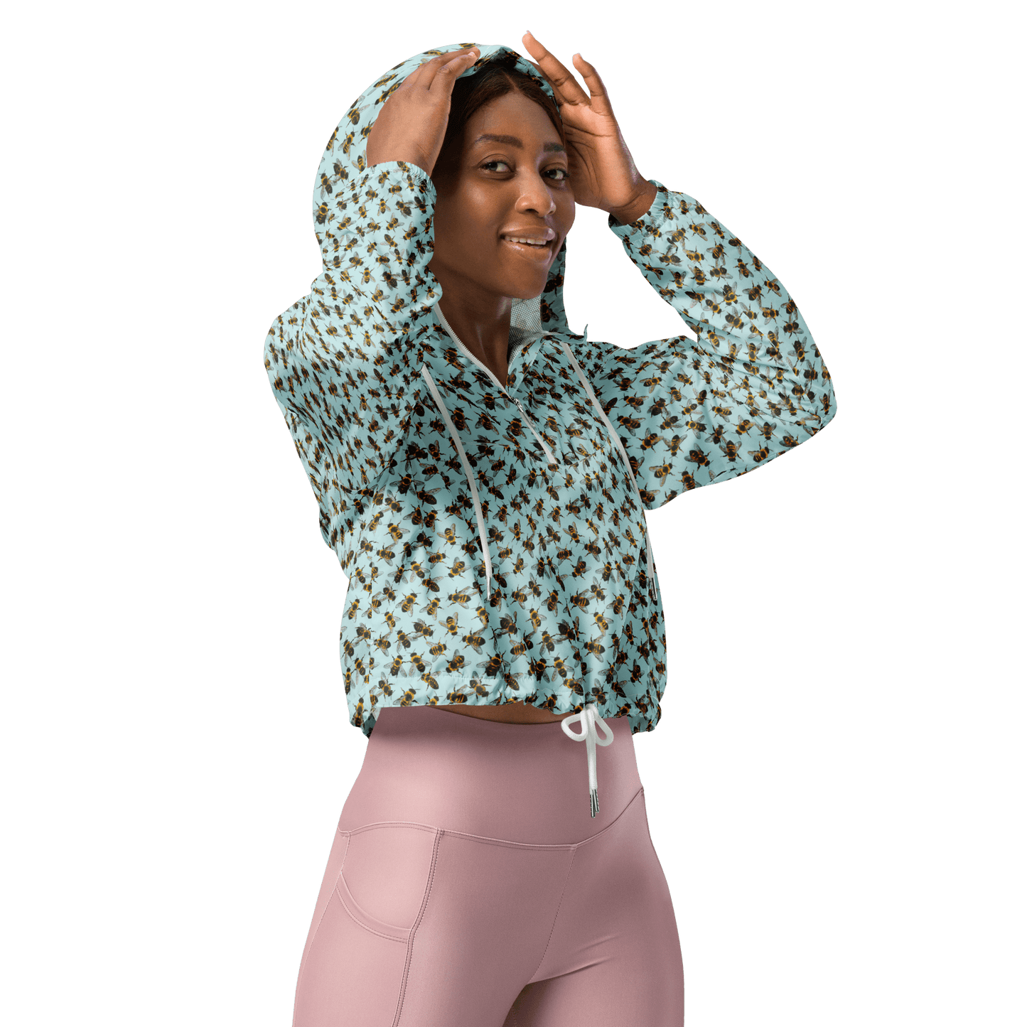 Honey Bee Printed Ladies Cropped Windbreaker - XS to 2XL - Mooving Merch