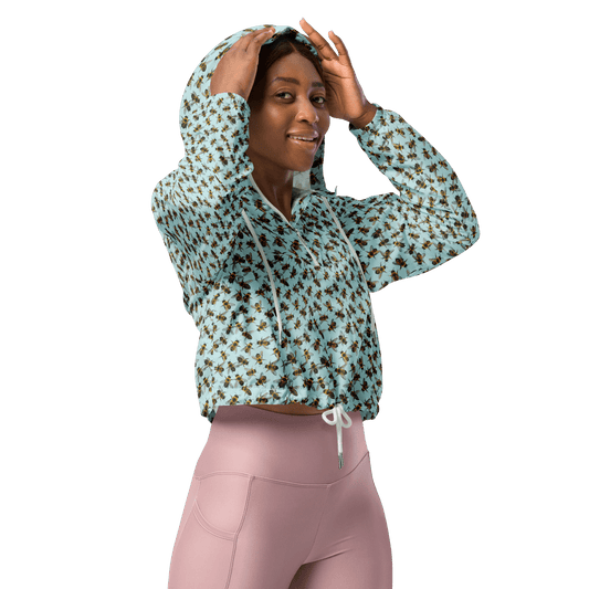 Honey Bee Printed Ladies Cropped Windbreaker - XS to 2XL - Mooving Merch