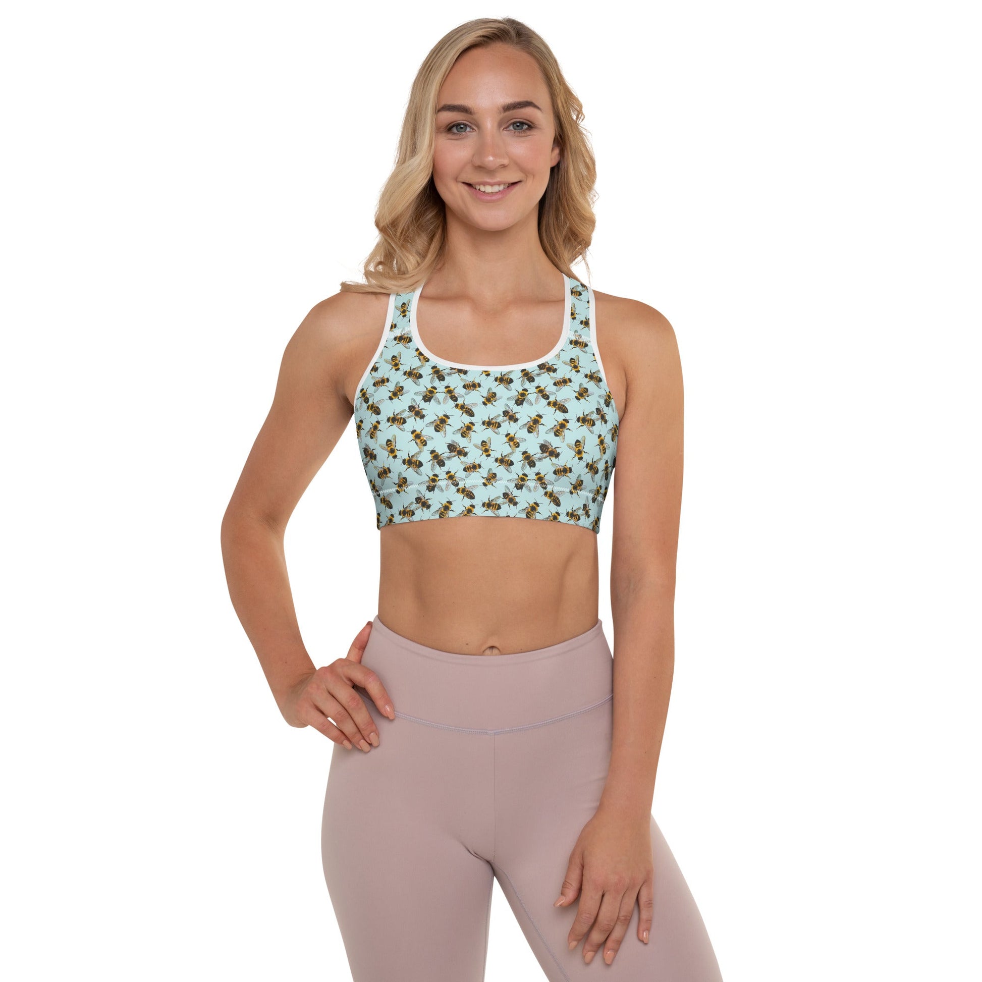 Honey Bee Printed Padded Sports Bra - XS to 2XL - Mooving Merch