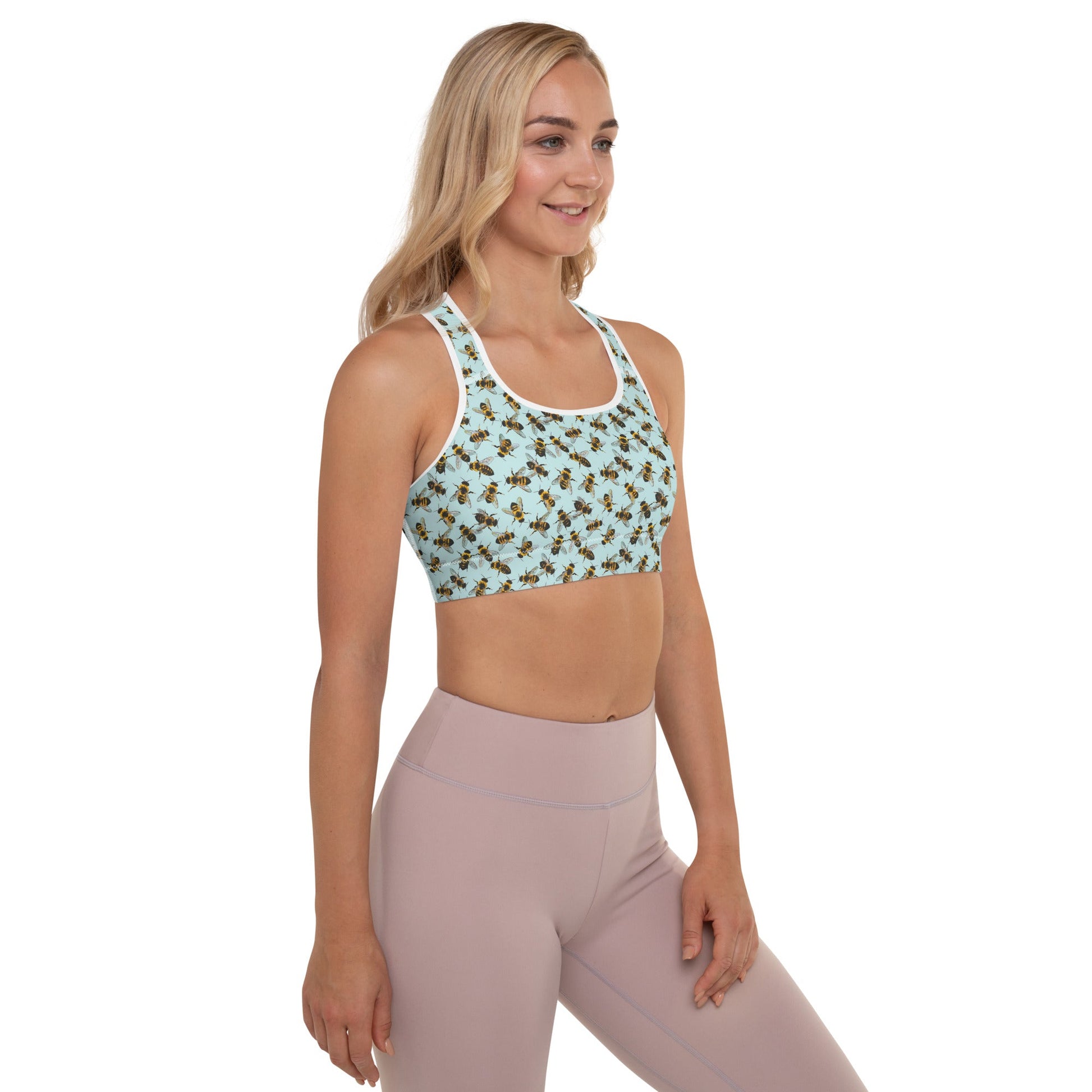 Honey Bee Printed Padded Sports Bra - XS to 2XL - Mooving Merch