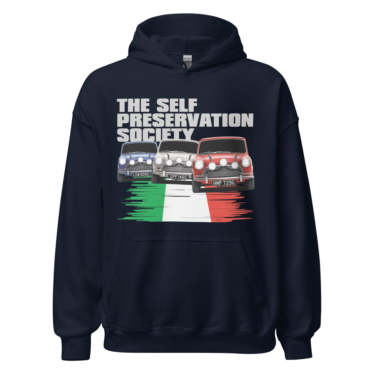 Italian Job 'Self Preservation Society' Movie Print Hoodie - 8 Colours - Unisex - Mooving Merch