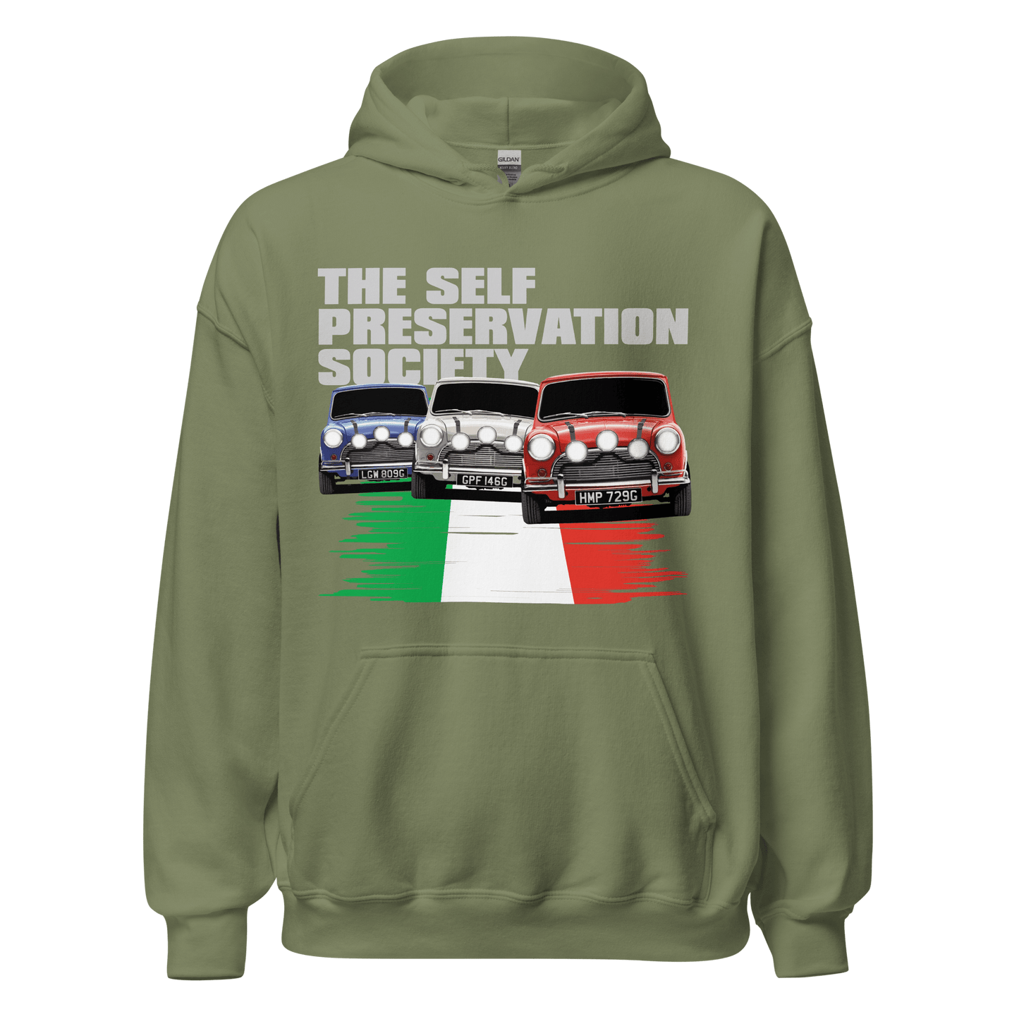 Italian Job 'Self Preservation Society' Movie Print Hoodie - 8 Colours - Unisex - Mooving Merch