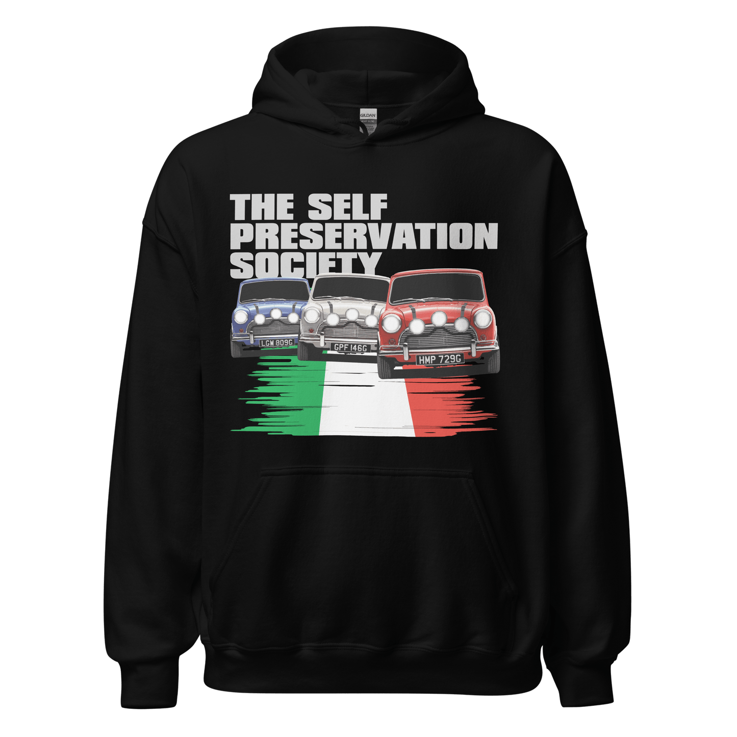 Italian Job 'Self Preservation Society' Movie Print Hoodie - 8 Colours - Unisex - Mooving Merch