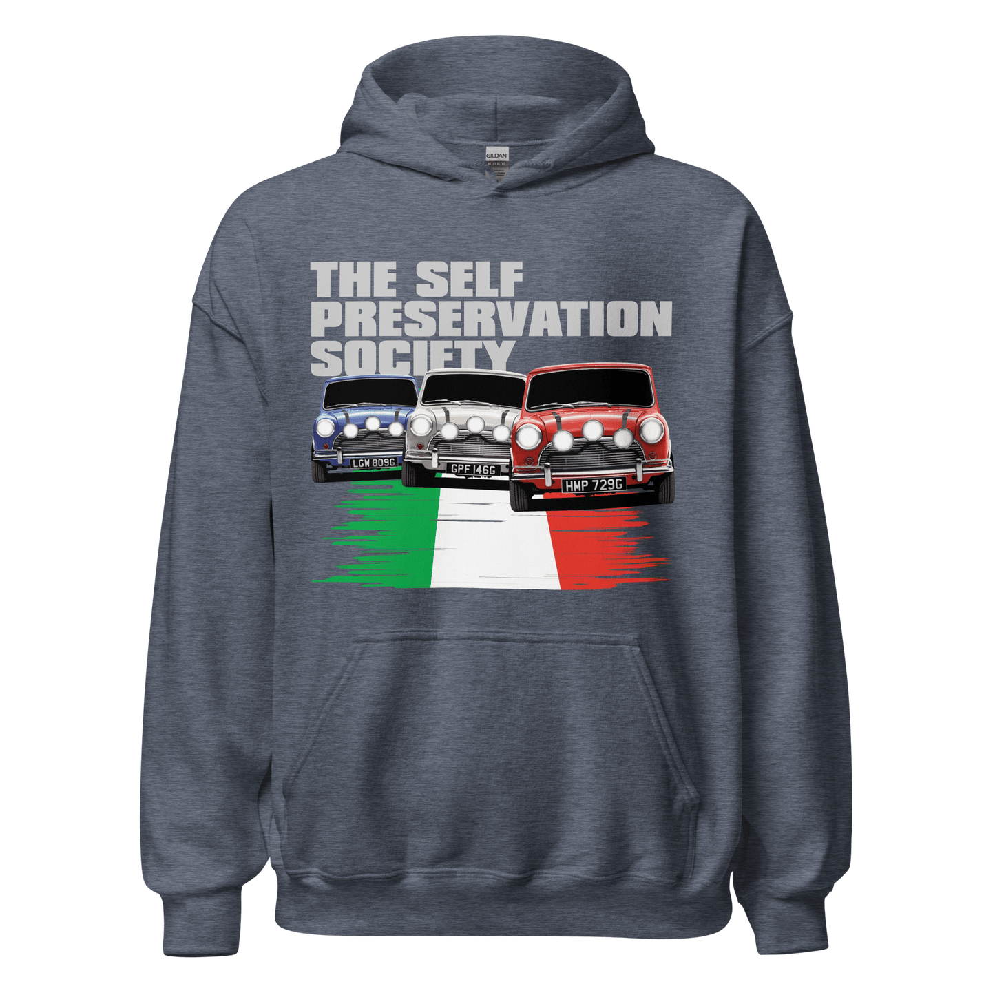 Italian Job 'Self Preservation Society' Movie Print Hoodie - 8 Colours - Unisex - Mooving Merch