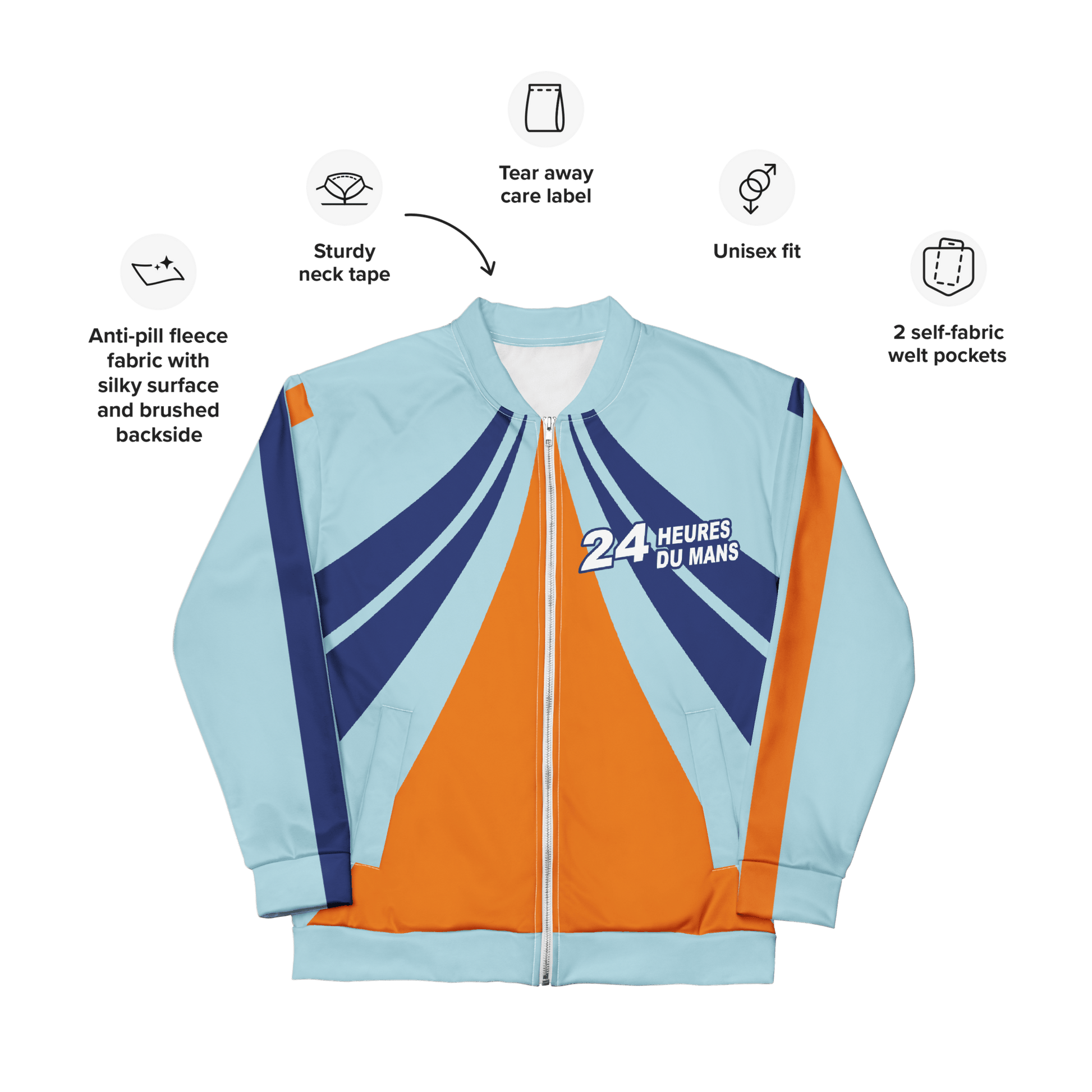 Le Mans 24hr Race Bomber Jacket - Gulf Colours - XS to 3XL - Mooving Merch