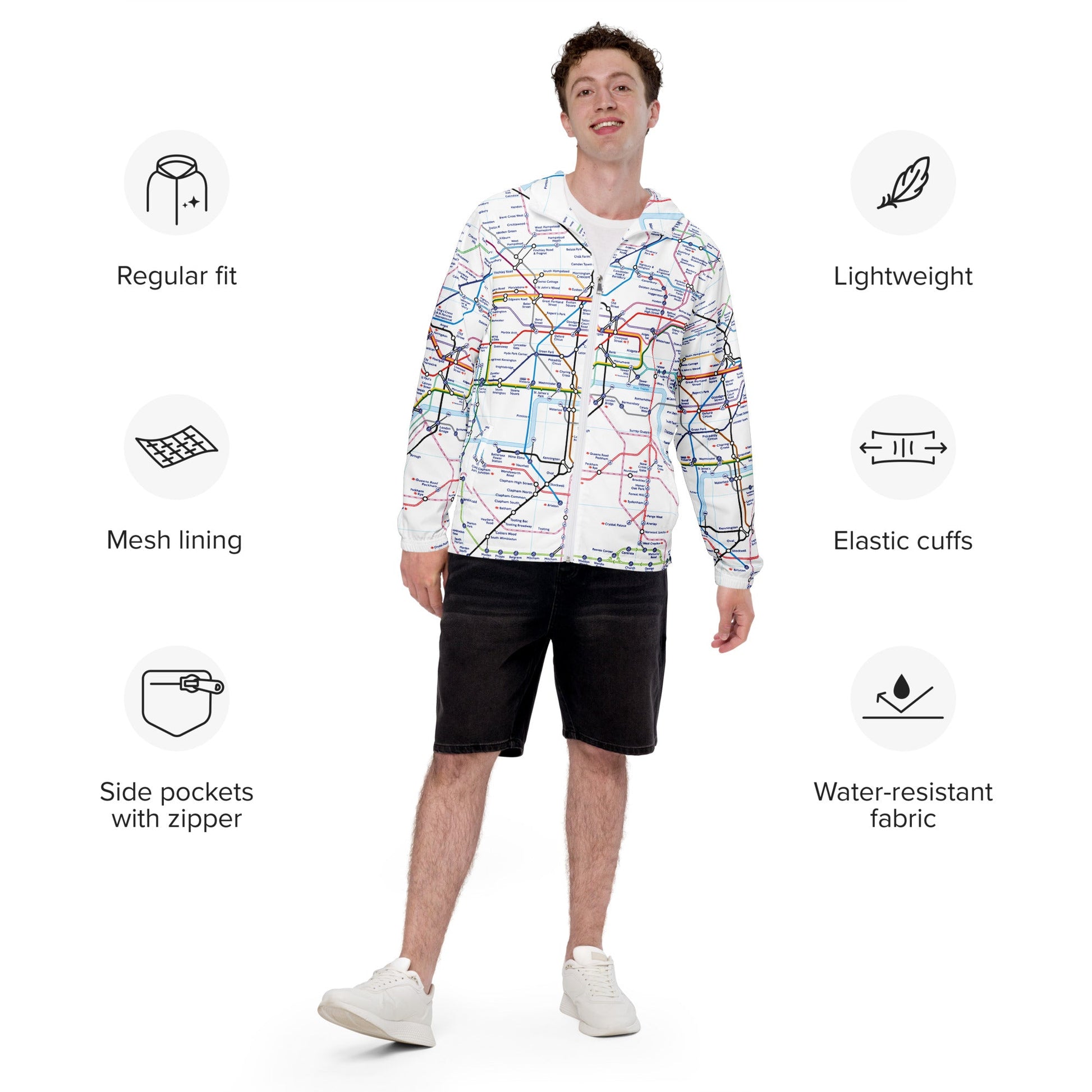 London Underground Tube Map Printed Mens Windbreaker - XS to 3XL - Mooving Merch