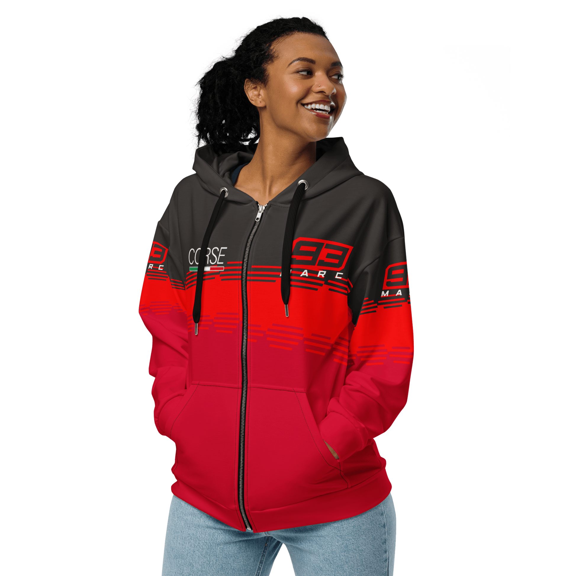 Marc Marquez 93 Ducati Corse Zipped Hoodie - Unisex - Mooving Merch