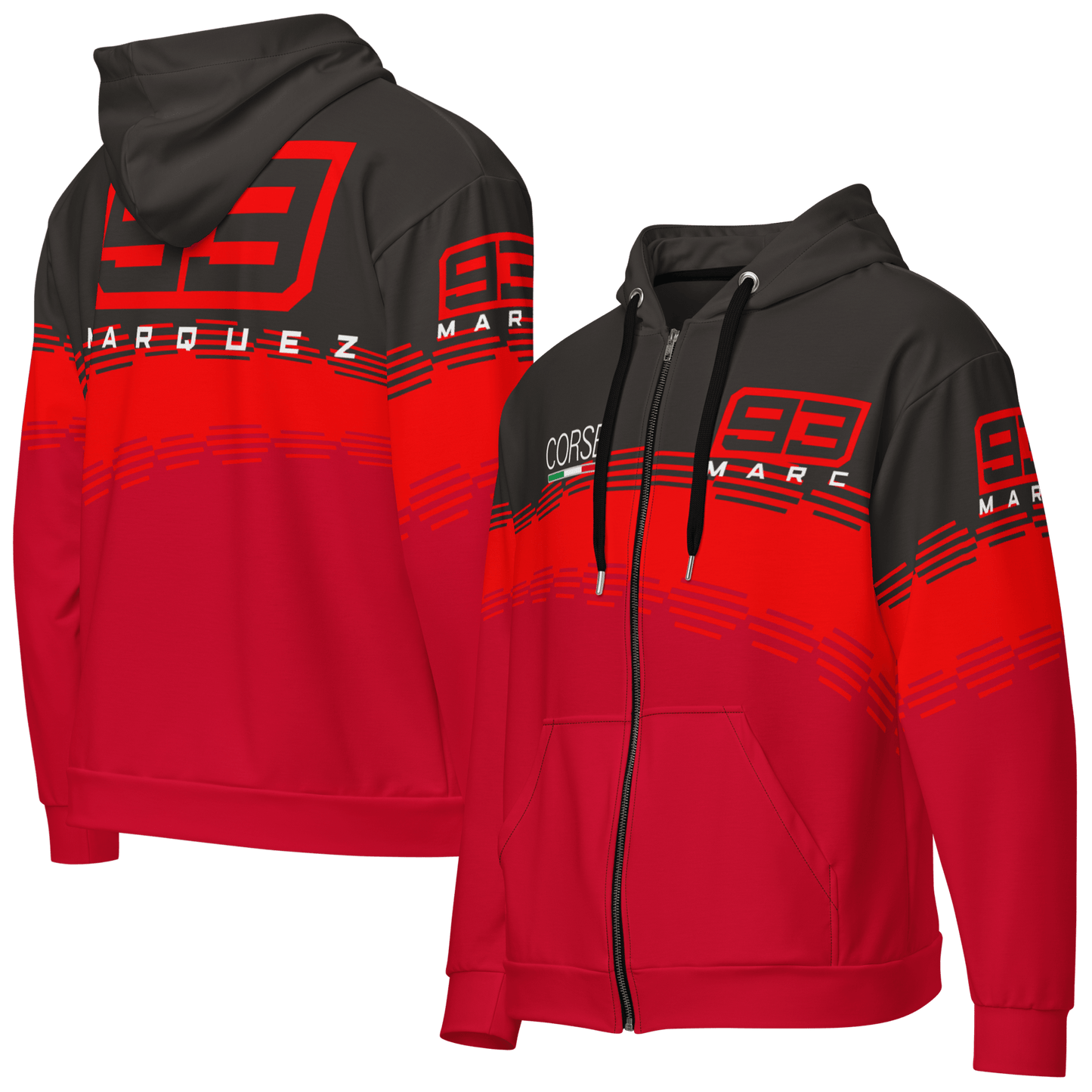Marc Marquez 93 Ducati Corse Zipped Hoodie - Unisex - Mooving Merch