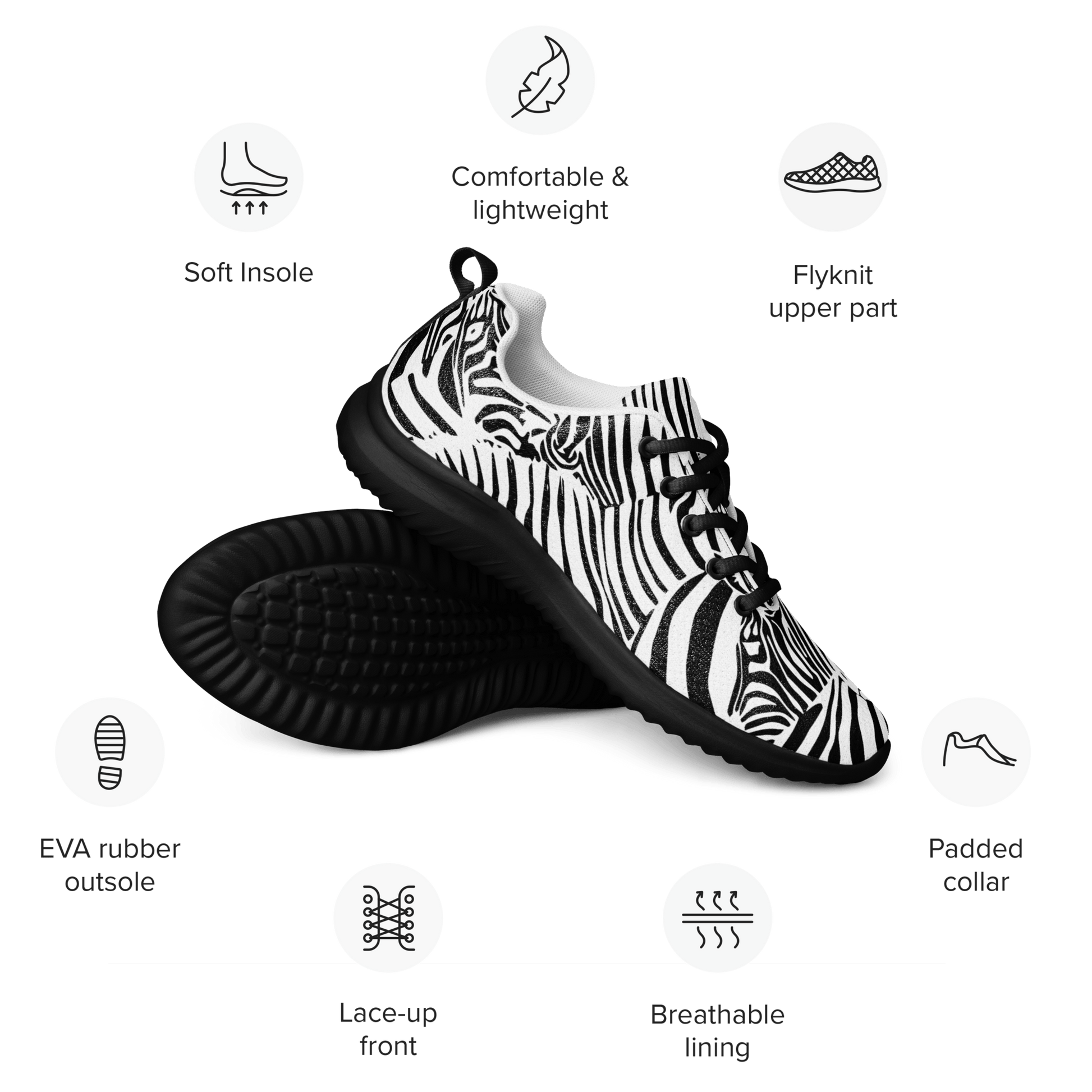 M.C. Escher Zebra Print Ladies Athletic Sneakers/Trainers - US 5 to 12 - Mooving Merch