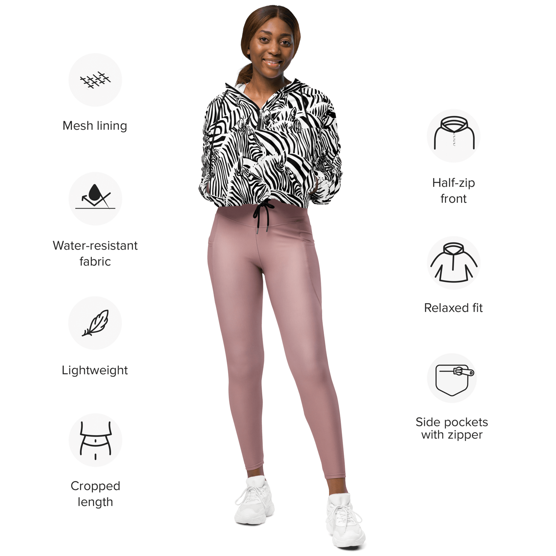 M.C. Escher Zebra Print Ladies Cropped Windbreaker - XS to 2XL - Mooving Merch