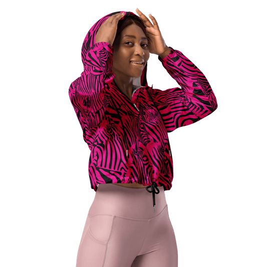 M.C. Escher Zebra Print Ladies Cropped Windbreaker - XS to 2XL - Mooving Merch