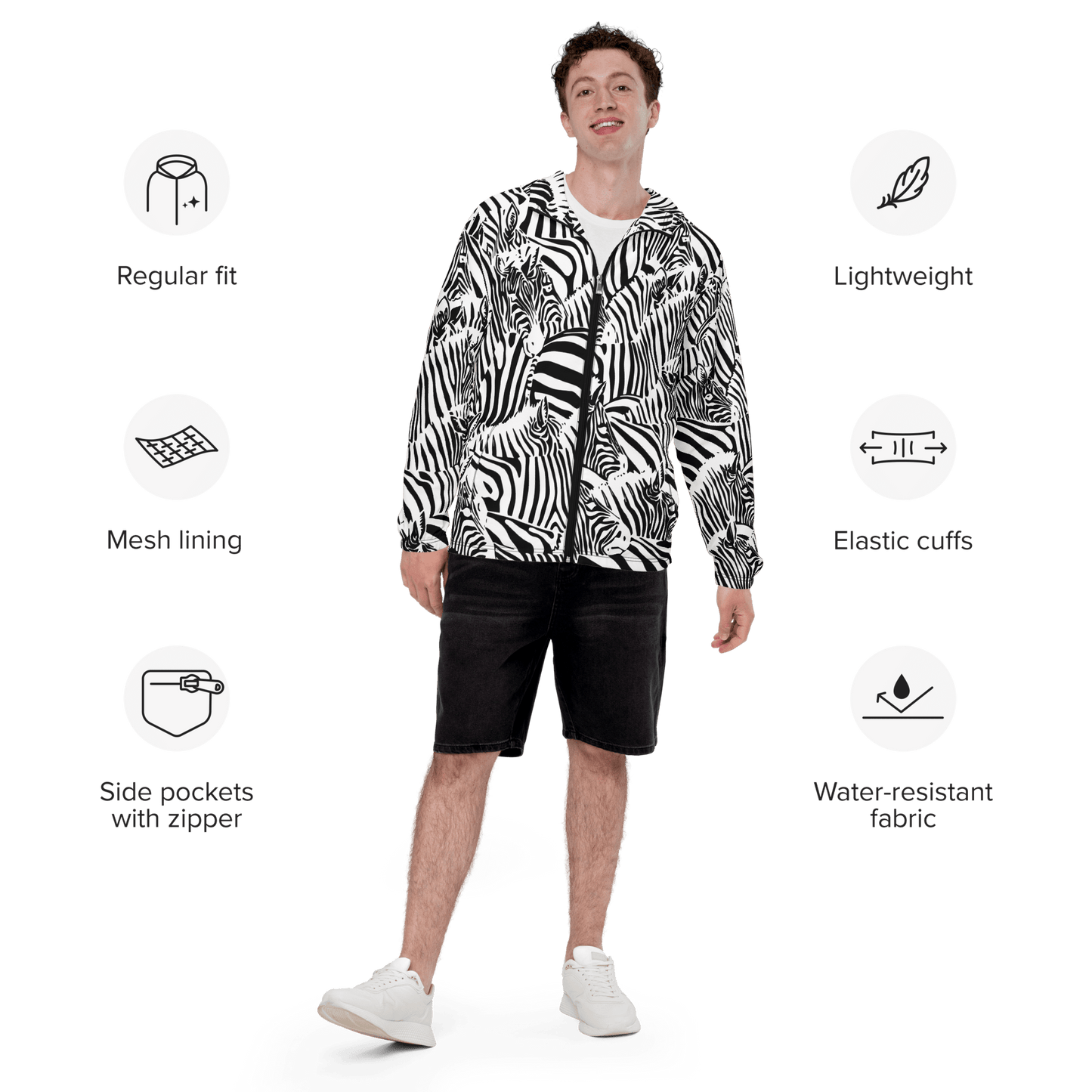 M.C Escher Zebra Print Men's Windbreaker - XS - 3XL - Mooving Merch
