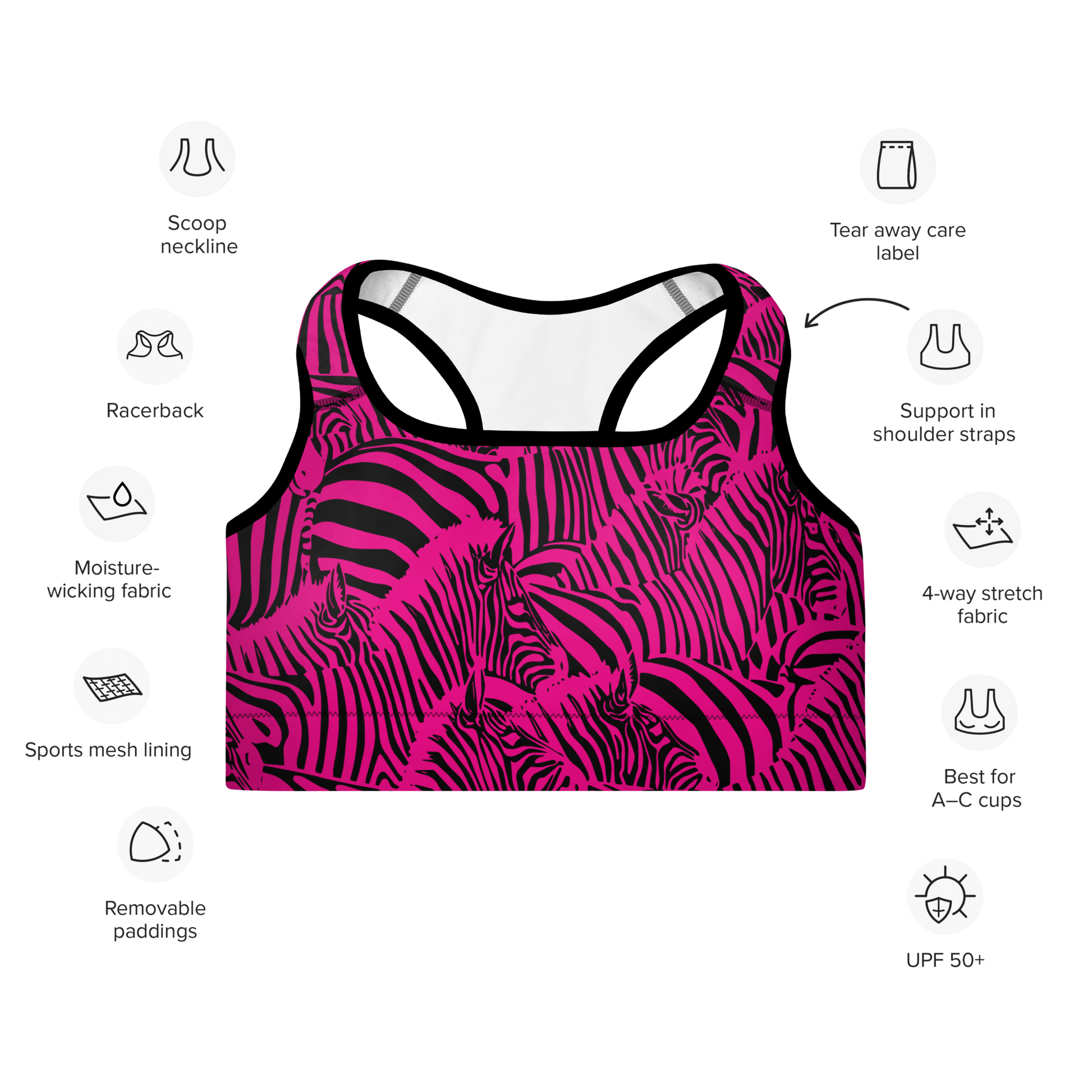 M.C. Escher Zebra Print Padded Sports Bra - XS to 2XL - Mooving Merch