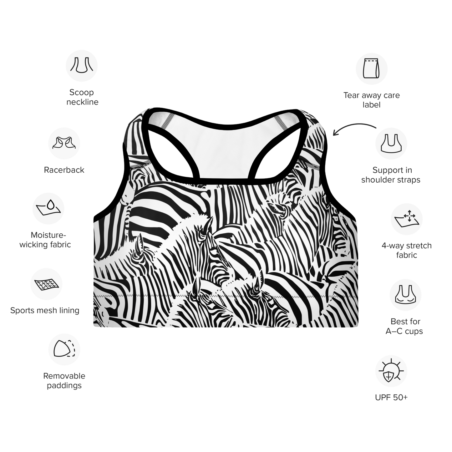 M.C. Escher Zebra Print Padded Sports Bra - XS to 2XL - Mooving Merch
