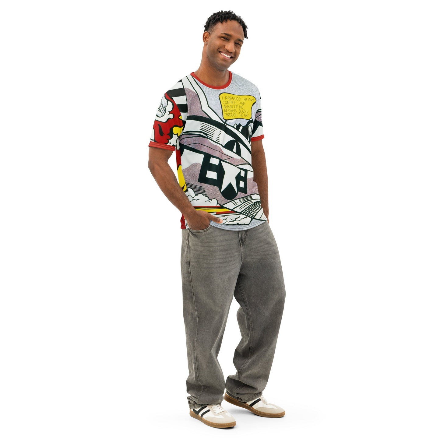 Roy Lichtenstein Whaam! Pop Art All - Over - Print COTTON T-Shirt - Men's - Mooving Merch