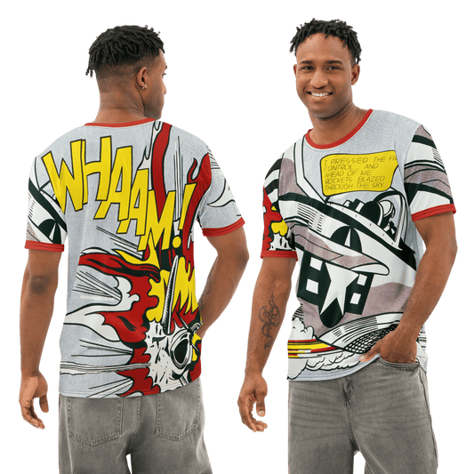 Roy Lichtenstein Whaam! Pop Art All - Over - Print COTTON T-Shirt - Men's - Mooving Merch