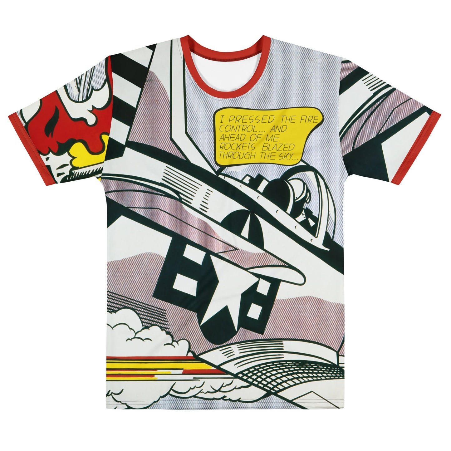 Roy Lichtenstein Whaam! Pop Art All - Over - Print COTTON T-Shirt - Men's - Mooving Merch