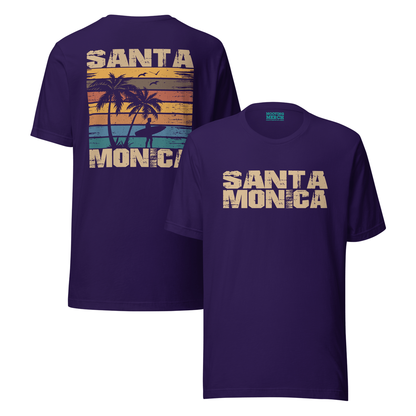 Santa Monica California Surf / Surfing T-Shirt - 9 Colors - XS to 4XL - Mooving Merch