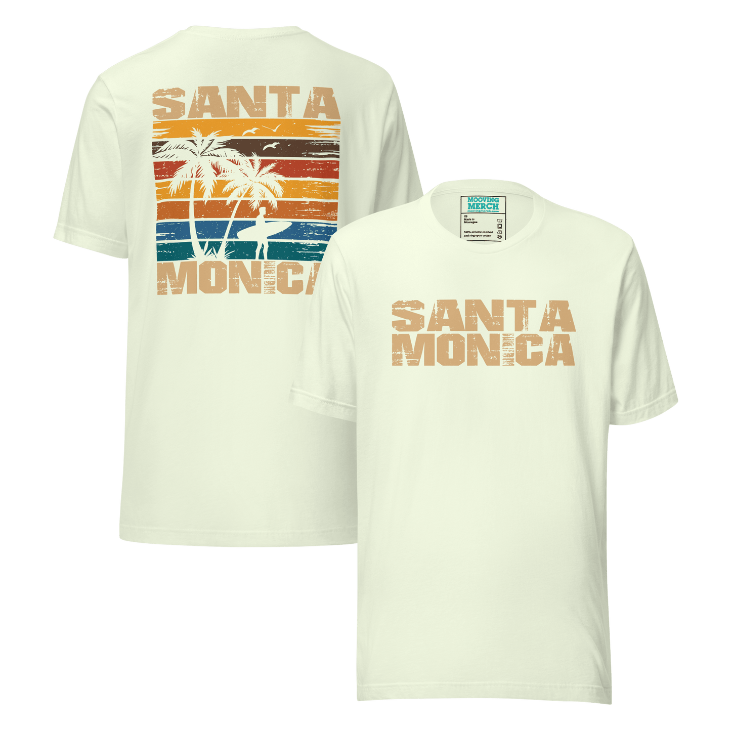 Santa Monica California Surf / Surfing T-Shirt - 9 Colors - XS to 4XL - Mooving Merch