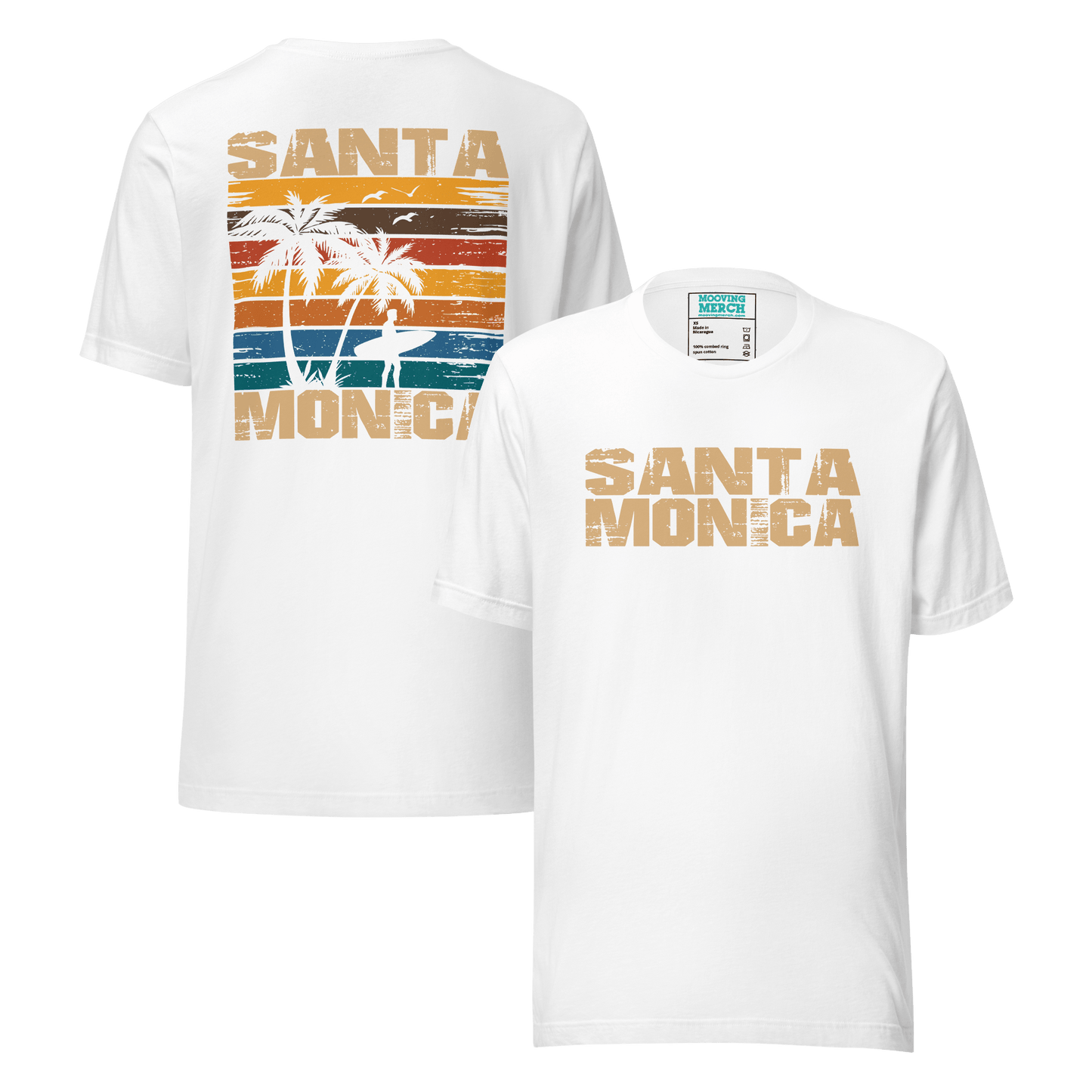 Santa Monica California Surf / Surfing T-Shirt - 9 Colors - XS to 4XL - Mooving Merch