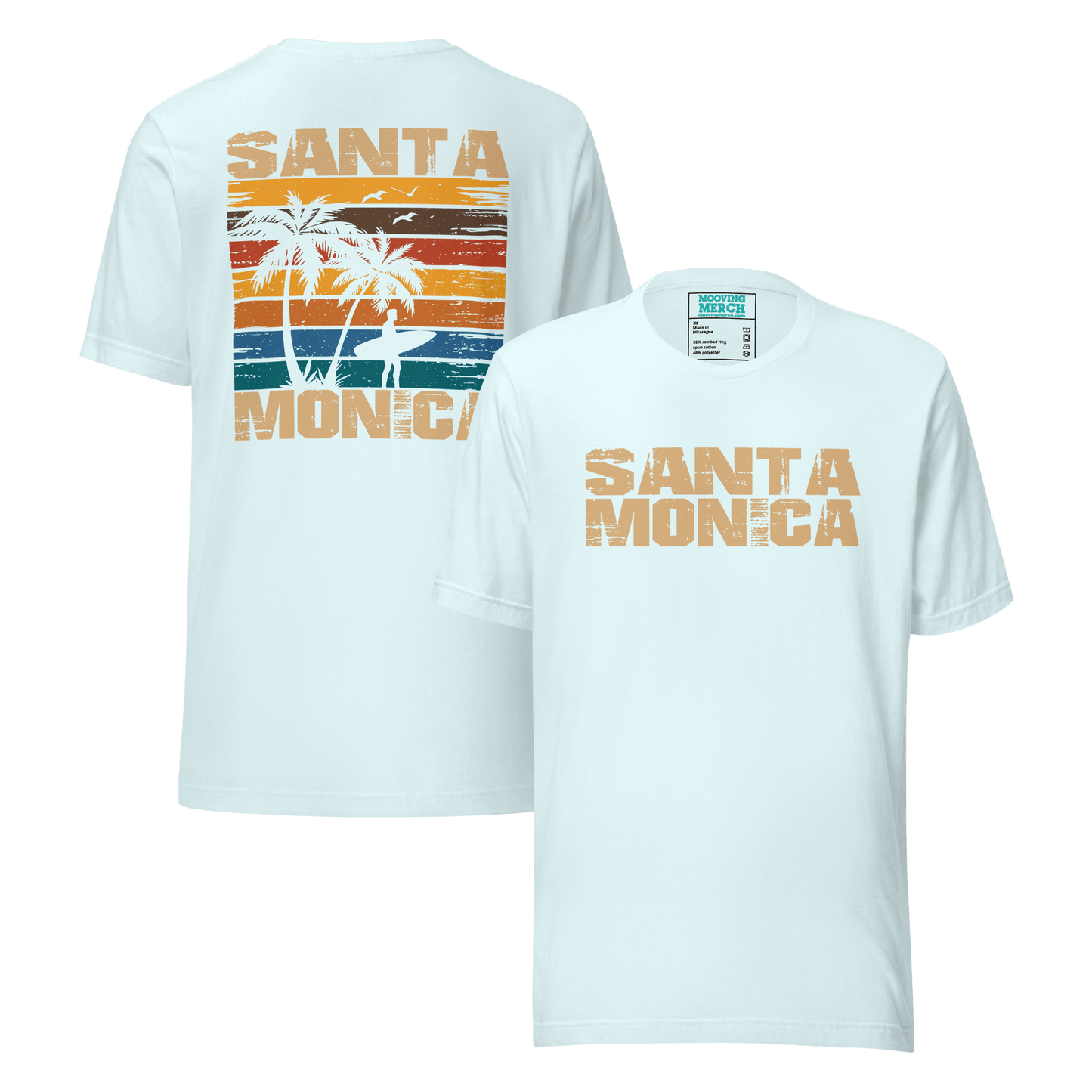 Santa Monica California Surf / Surfing T-Shirt - 9 Colors - XS to 4XL - Mooving Merch