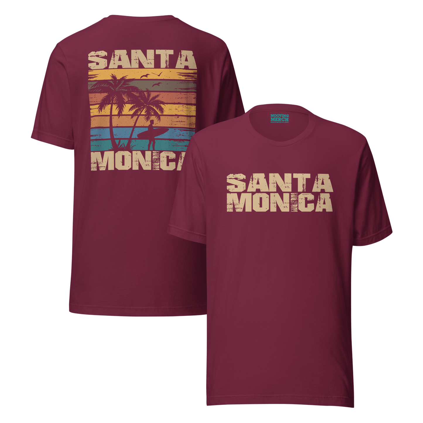 Santa Monica California Surf / Surfing T-Shirt - 9 Colors - XS to 4XL - Mooving Merch