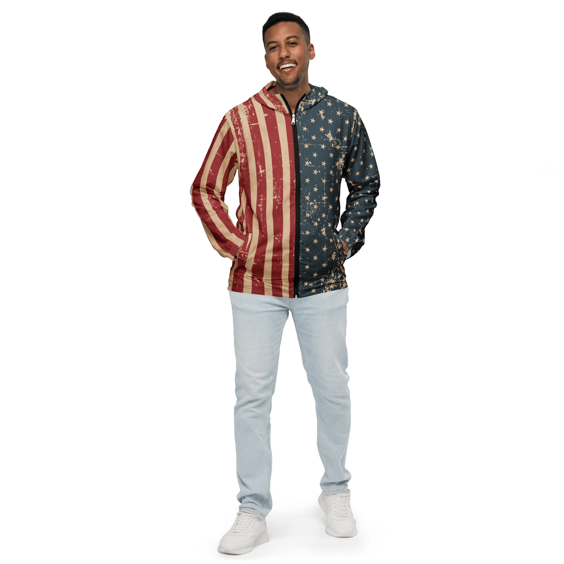 Vintage American Flag Printed Men's Windbreaker - XS - 3XL - Mooving Merch