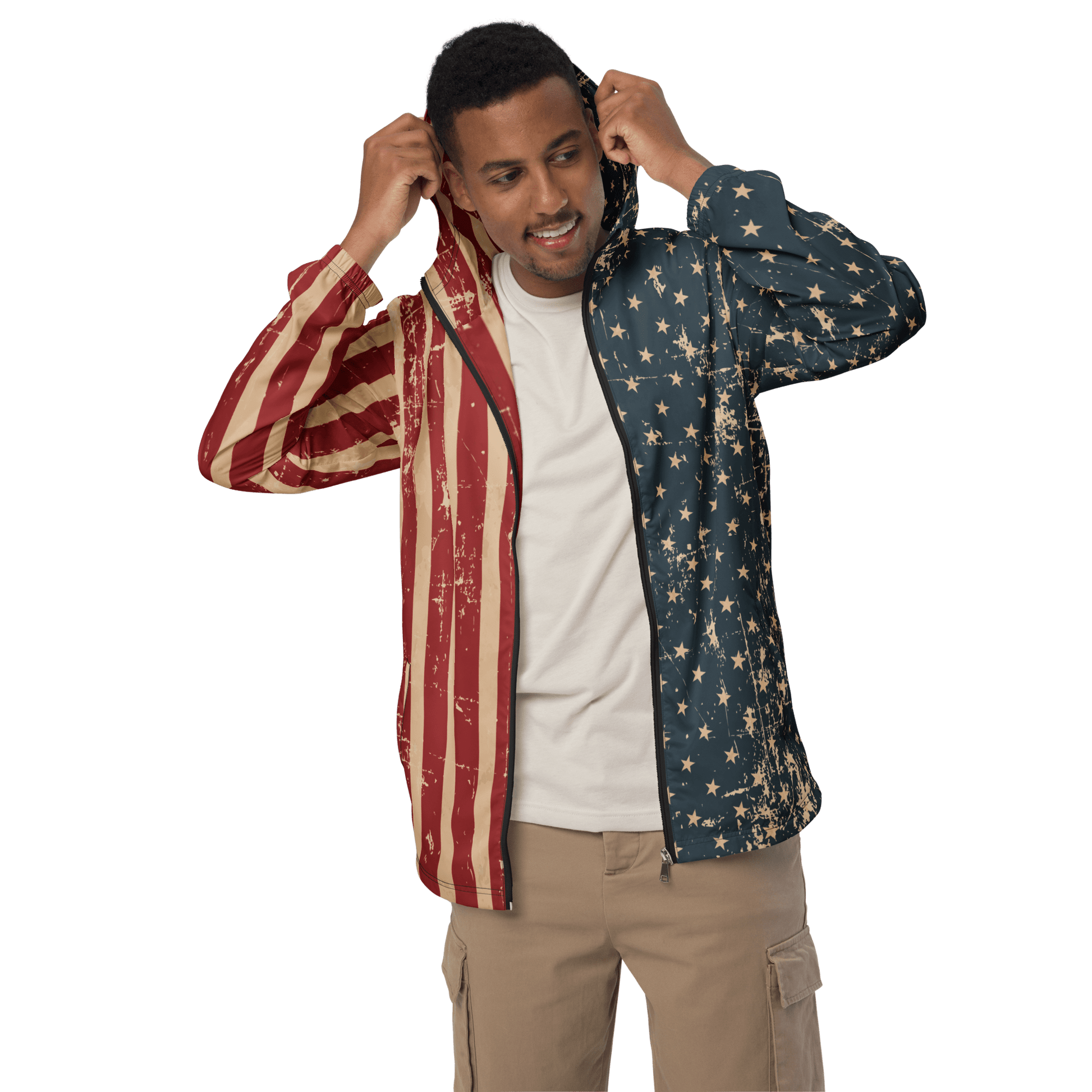 Vintage American Flag Printed Men's Windbreaker - XS - 3XL - Mooving Merch