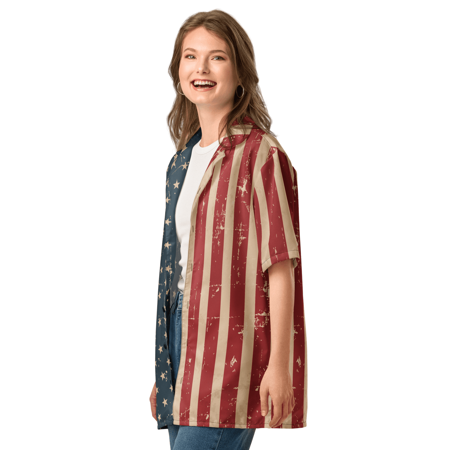 Vintage American Flag Vintage - Look Button - Up Shirt - Unisex 2XS to 6XL - Mooving Merch