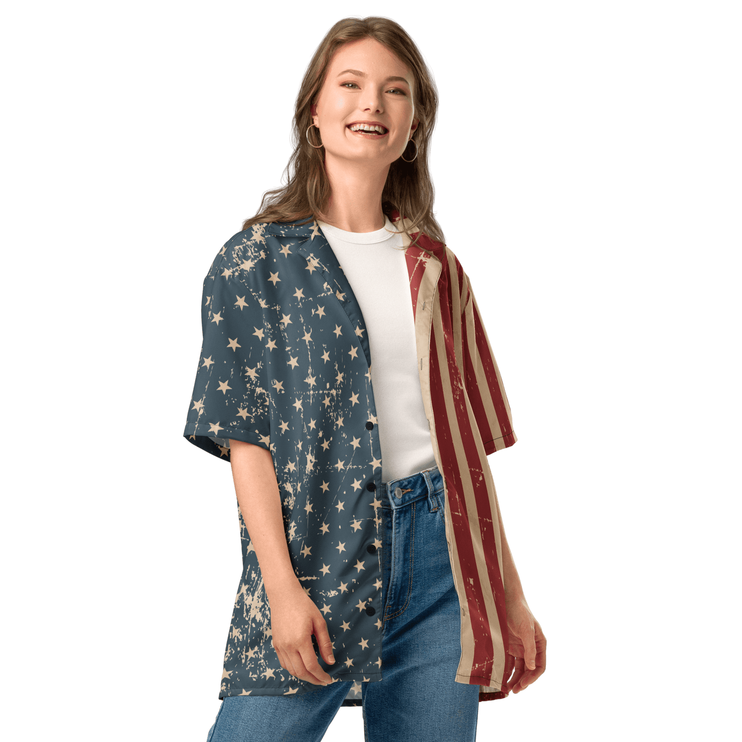 Vintage American Flag Vintage - Look Button - Up Shirt - Unisex 2XS to 6XL - Mooving Merch