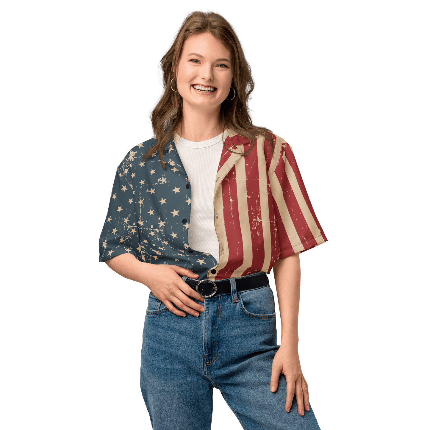 Vintage American Flag Vintage - Look Button - Up Shirt - Unisex 2XS to 6XL - Mooving Merch